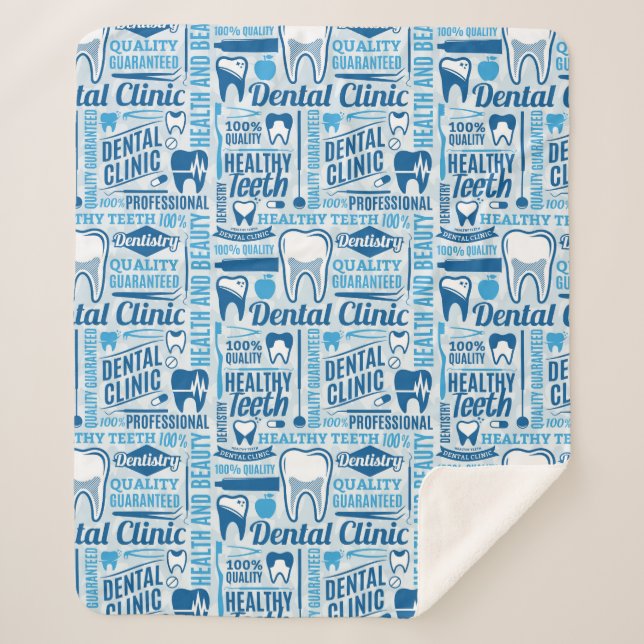 Blue Dental Clinic Pattern Sherpa Blanket (Front)