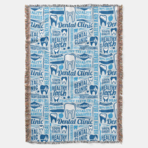 Blue Dental Clinic Pattern Throw Blanket