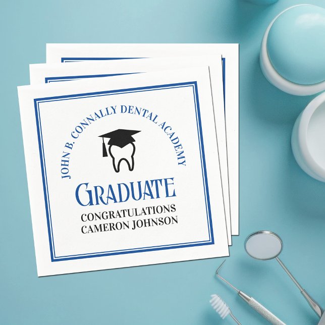 Blue Dental School Custom Dentist Graduation Party Napkin (Creator Uploaded)