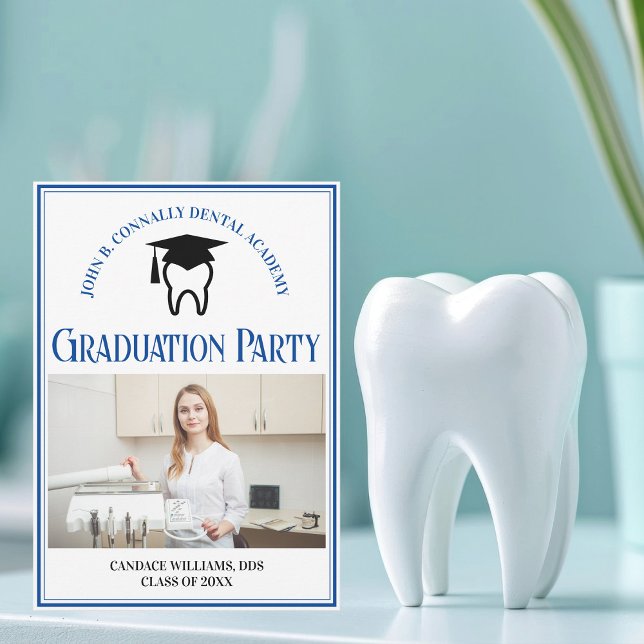 Blue Dental School Photo Custom Graduation Party Invitation (Creator Uploaded)
