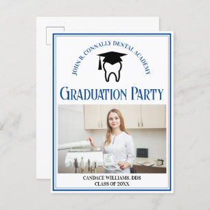 Blue Dental School Photo Custom Graduation Party Invitation Postcard