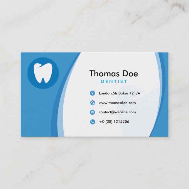 Blue dentist Dental clinic with tooth logo Business Card (Front)