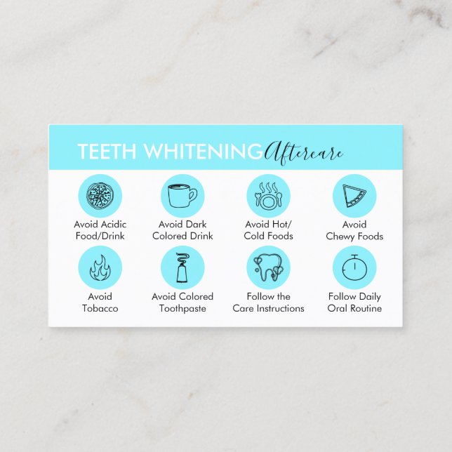 Blue Dentistry Teeth Whitening Aftercare Tips Business Card (Back)