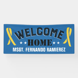 Blue Deployment Welcome Home Name Yellow Ribbons Banner