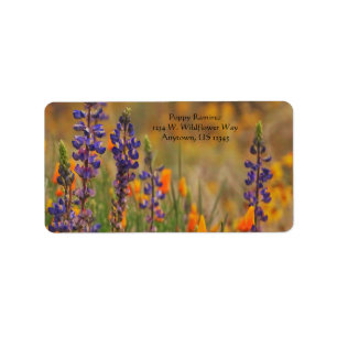 Blue Desert Lupine Flowers Orange Poppies address Label