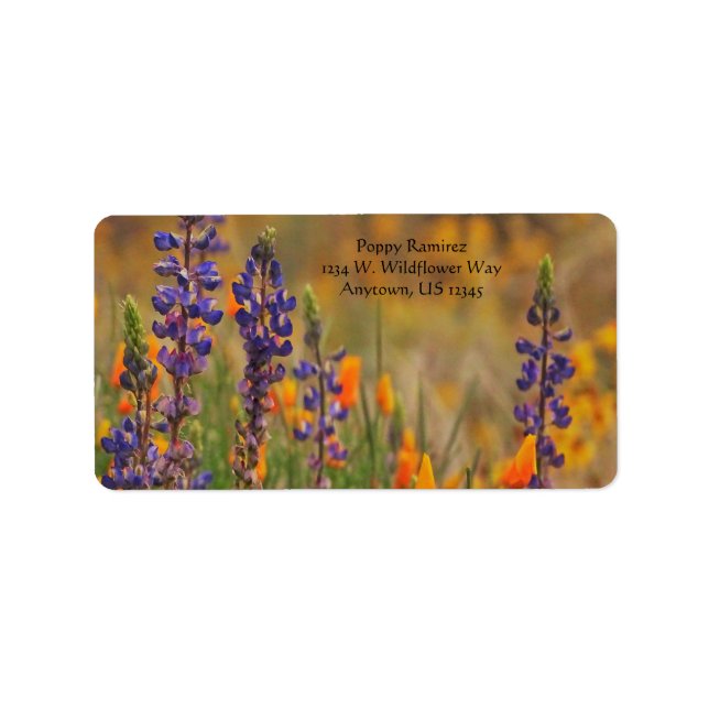 Blue Desert Lupine Flowers Orange Poppies address Label (Front)