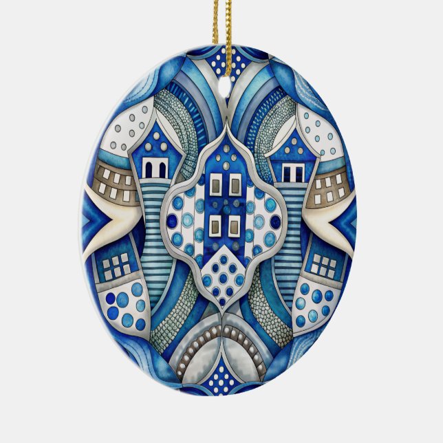 Blue Design Art Collection Ceramic Tree Decoration (Right)