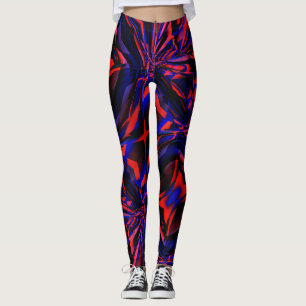 Blue design of squares aligned on crooked object leggings