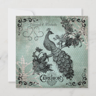 Blue Design Vintage Peacock Wedding Invitation