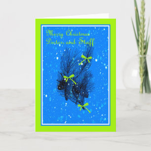 Blue Design with Pinecones & Branches Dr. & Staff Holiday Card