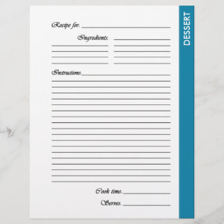 Blue DESSERT 2-sided Recipe Pages