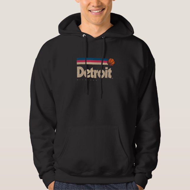 Blue Detroit Basketball B Ball City Michigan Retro Hoodie (Front)