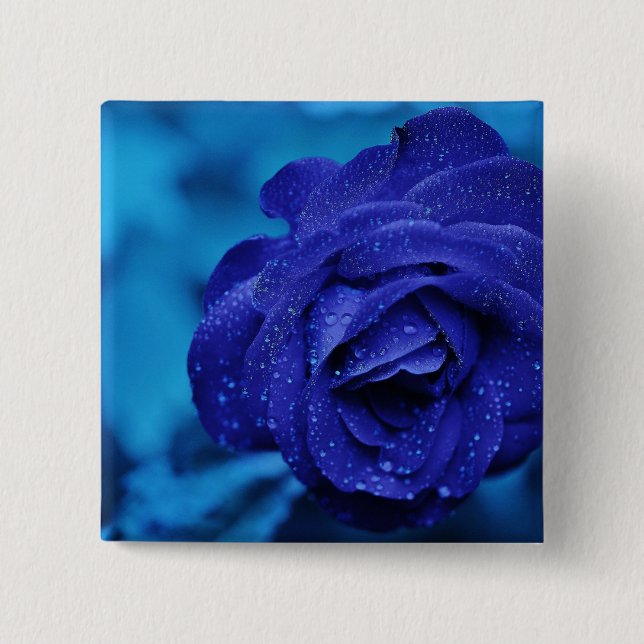 Blue Dewdrop Rose 15 Cm Square Badge (Front)