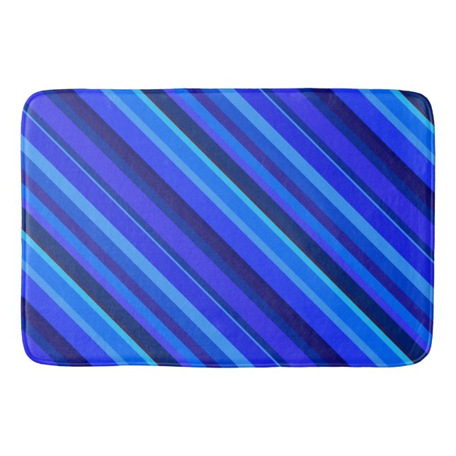 Blue diagonal stripes bath mat (Front)