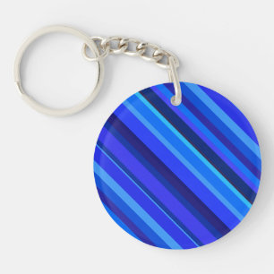 Blue diagonal stripes key ring