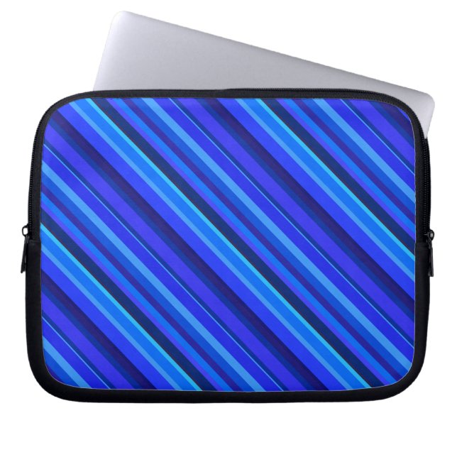 Blue diagonal stripes laptop sleeve (Front)
