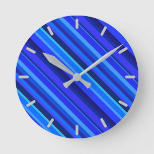 Blue diagonal stripes round clock
