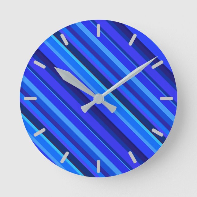 Blue diagonal stripes round clock (Front)