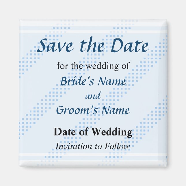 Blue Diagonal Stripes Save the Date Magnet (Front)