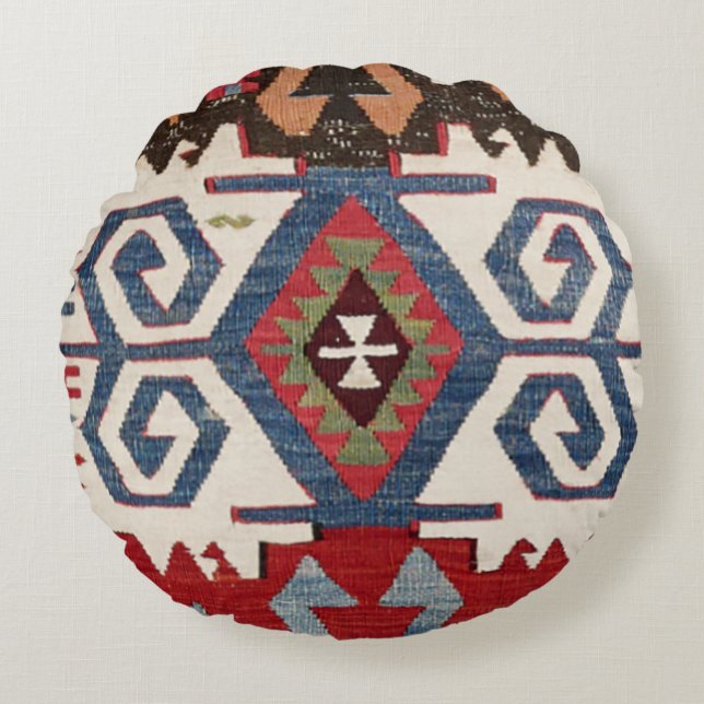 Blue Diamond Arrow Konya // 19th Century Round Cushion (Front)