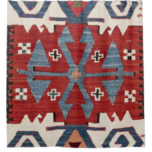 Blue Diamond Arrow Konya II 19th Century Authentic Shower Curtain