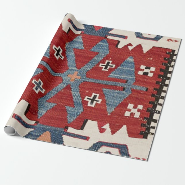 Blue Diamond Arrow Konya II 19th Century Authentic Wrapping Paper (Unrolled)