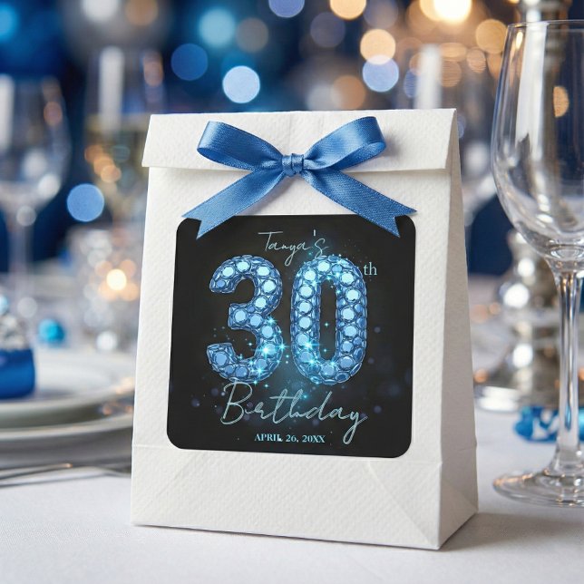 Blue Diamond Bling Glamour 30th Birthday Square Sticker (Creator Uploaded)