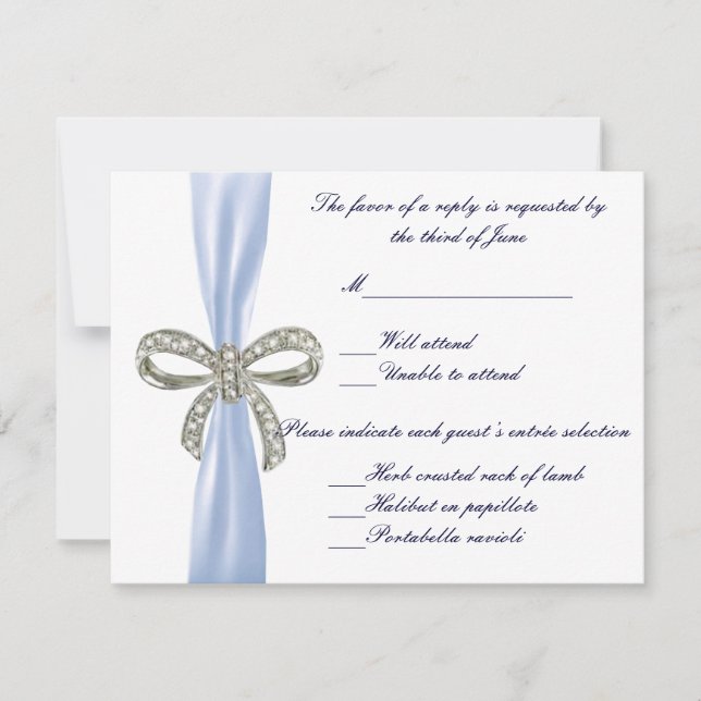 Blue Diamond Bow Wedding Response Card (Front)
