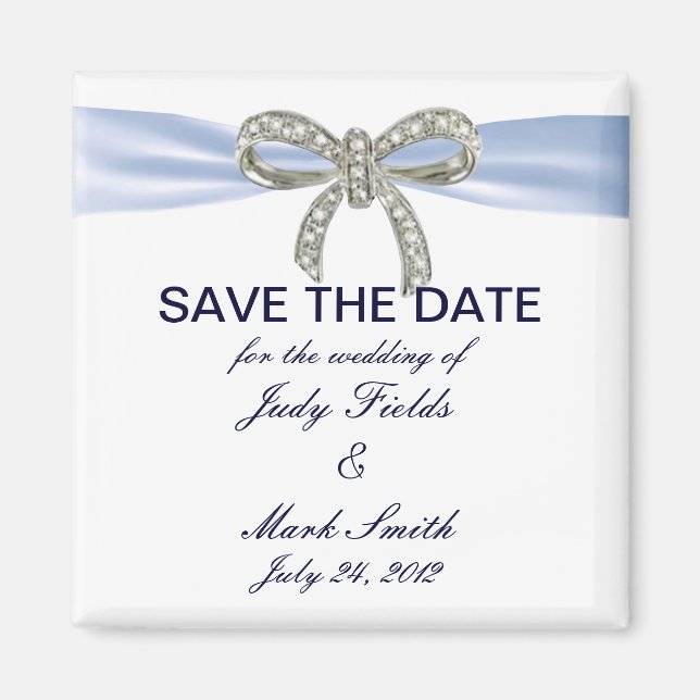 Blue Diamond Bow Wedding Save The Date Magnet (Front)