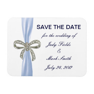 Blue Diamond Bow Wedding Save The Date Magnet