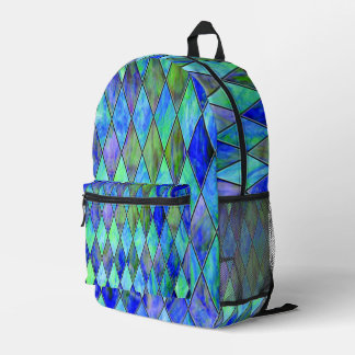 Blue Diamond Design Printed Backpack