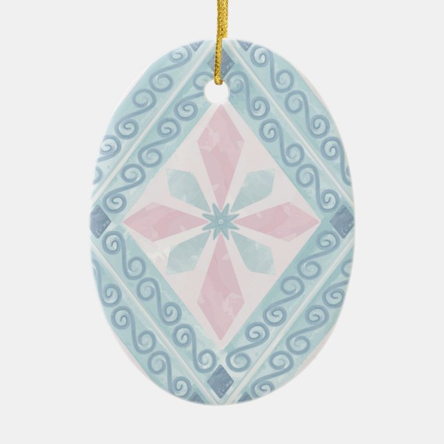 Blue Diamond Geometric Pattern Ceramic Tree Decoration (Front)