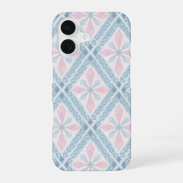 Blue Diamond Geometric Pattern iPhone 16 Case (Back)