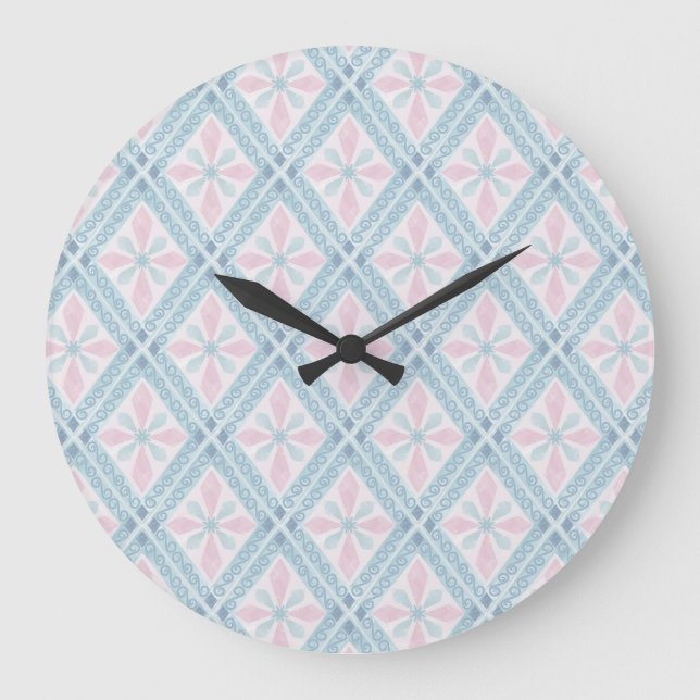 Blue Diamond Geometric Pattern Large Clock (Front)