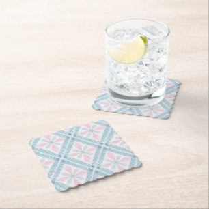 Blue Diamond Geometric Pattern Paper Coaster