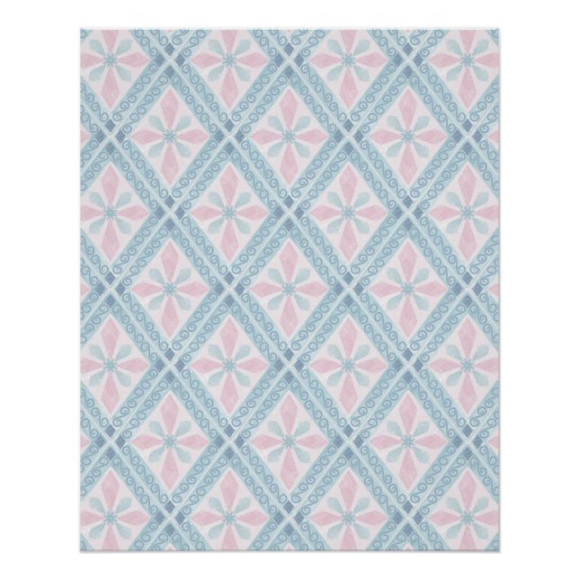 Blue Diamond Geometric Pattern Poster (Front)