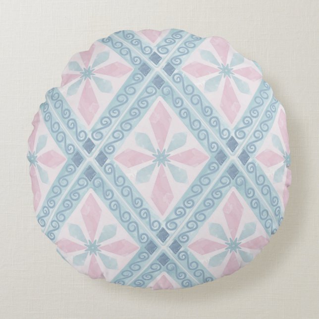 Blue Diamond Geometric Pattern Round Cushion (Front)
