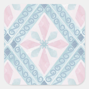 Blue Diamond Geometric Pattern Square Sticker