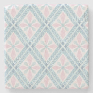 Blue Diamond Geometric Pattern Stone Coaster