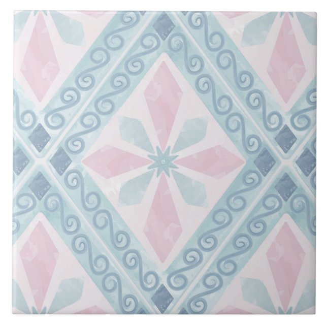 Blue Diamond Geometric Pattern Tile (Front)