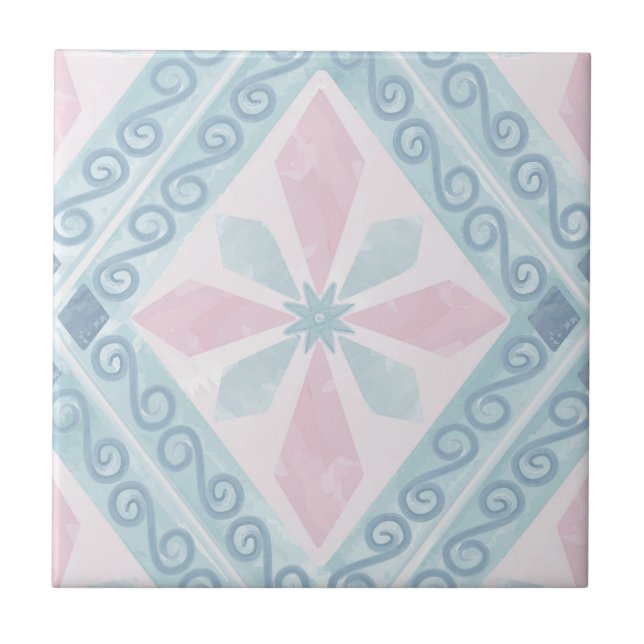 Blue Diamond Geometric Pattern Tile (Front)