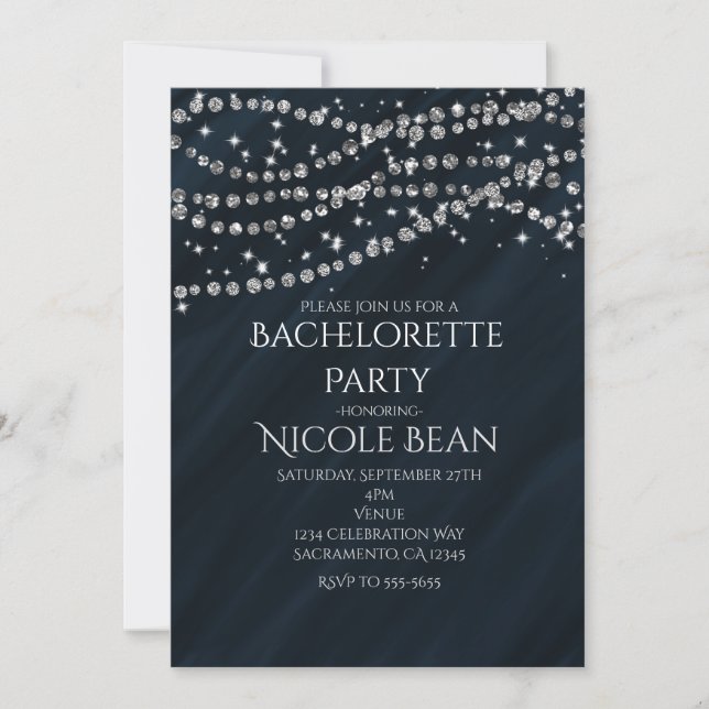 Blue & Diamond Glamour Sparkle Party Invitations (Front)