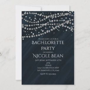 Blue & Diamond Glamour Sparkle Party Invitations
