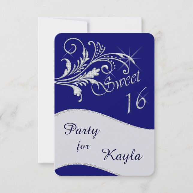 Blue Diamond Glitter Sweet 16 Party Invitation (Front)
