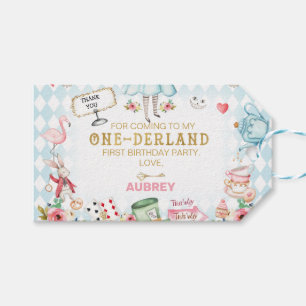 Blue Diamond Gold Alice One-derland 1st Birthday Gift Tags