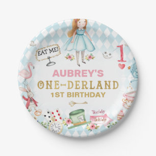 Blue Diamond Gold Alice One-derland 1st Birthday Paper Plate