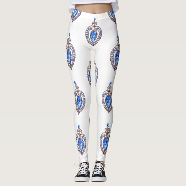 Blue diamond hearts Leggings (Front)