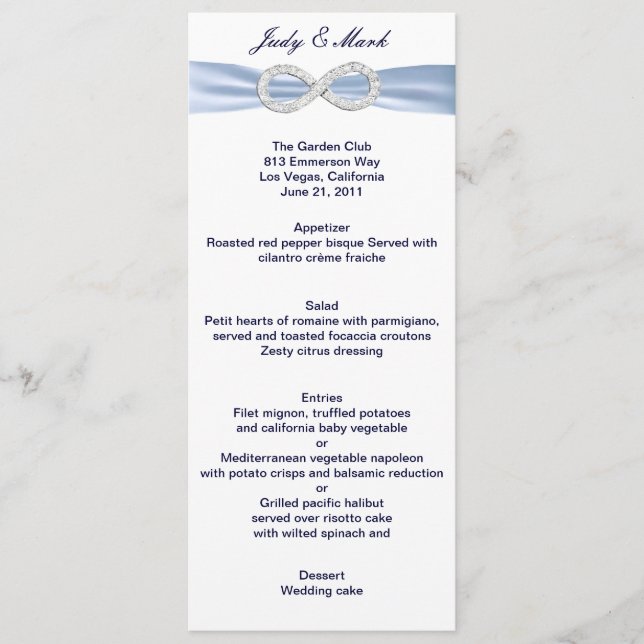 Blue Diamond Infinity Wedding Menu Card (Front)