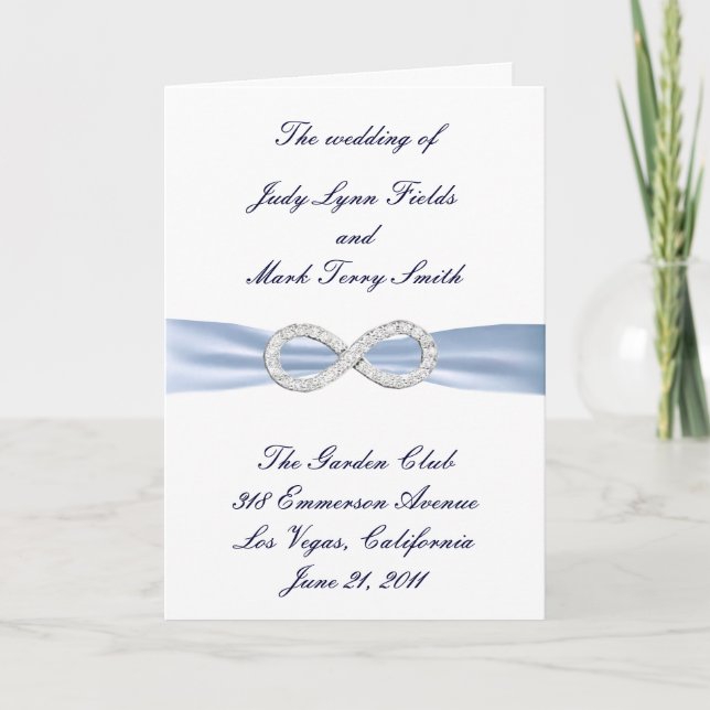 Blue Diamond Infinity Wedding Program Card (Front)