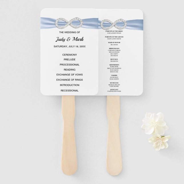Blue Diamond Infinity Wedding Program Fans (Front and Back)